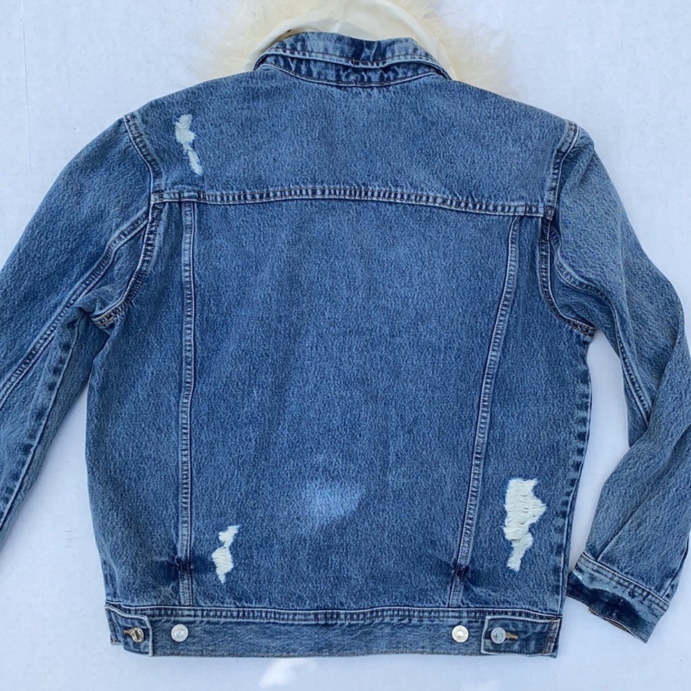 NEW GUESS 90s Iconic Faux-Fur Denim Jacket SZ S - Picture 11 of 11